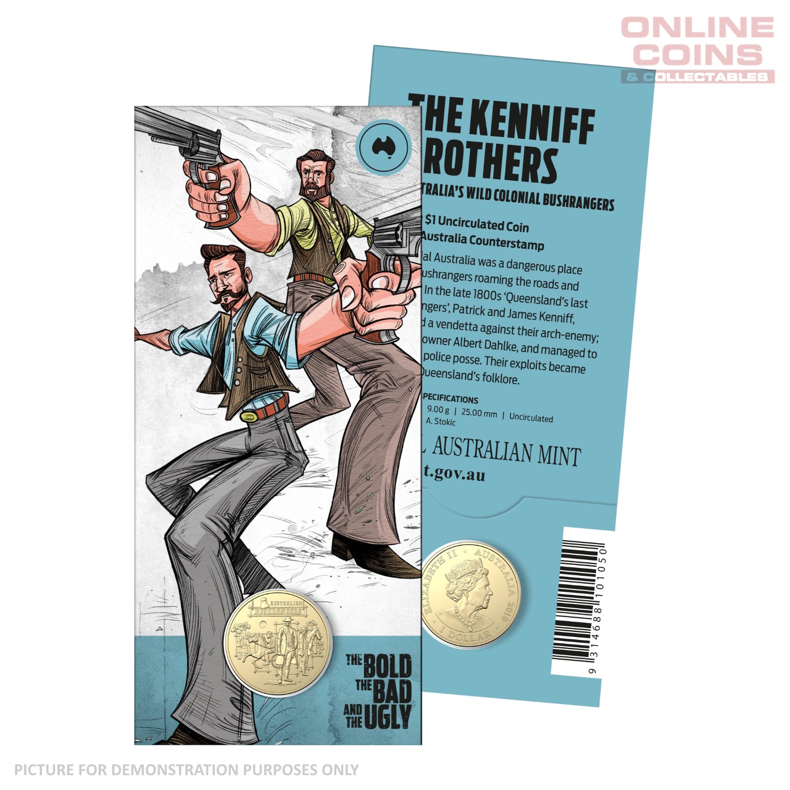 2019 $1 AlBr Australia Map Counterstamp Uncirculated Carded Coin - Kenniff Brothers